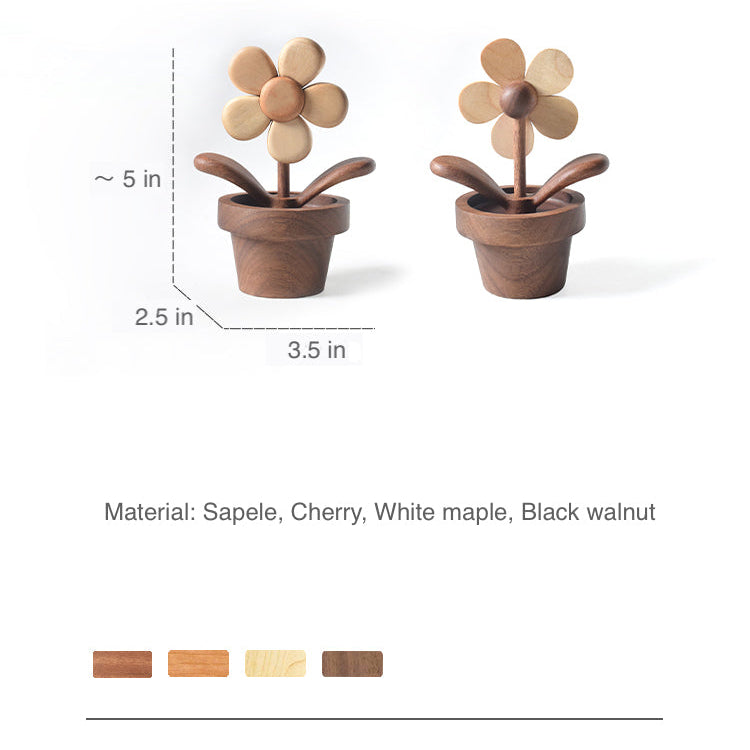 Wooden Flowerpot Diffuser Desk Spinner – Natural Wood Toy, Aroma Oil Diffuser