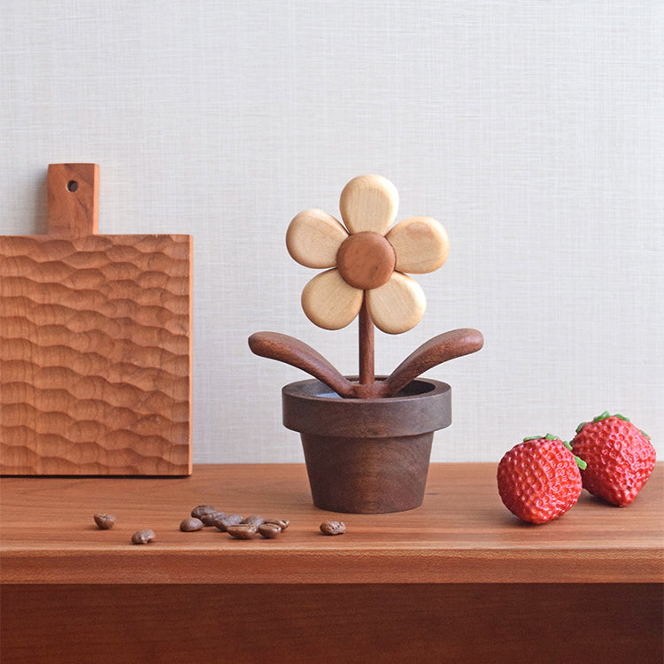 Wooden Flowerpot Diffuser Desk Spinner – Natural Wood Toy, Aroma Oil Diffuser