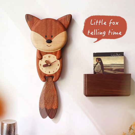 Fox Wall Clock – Handmade Solid Wood Inlay, Room Wall Art