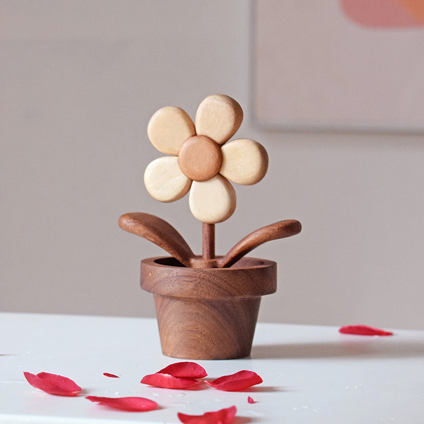 Wooden Flowerpot Diffuser Desk Spinner – Natural Wood Toy, Aroma Oil Diffuser