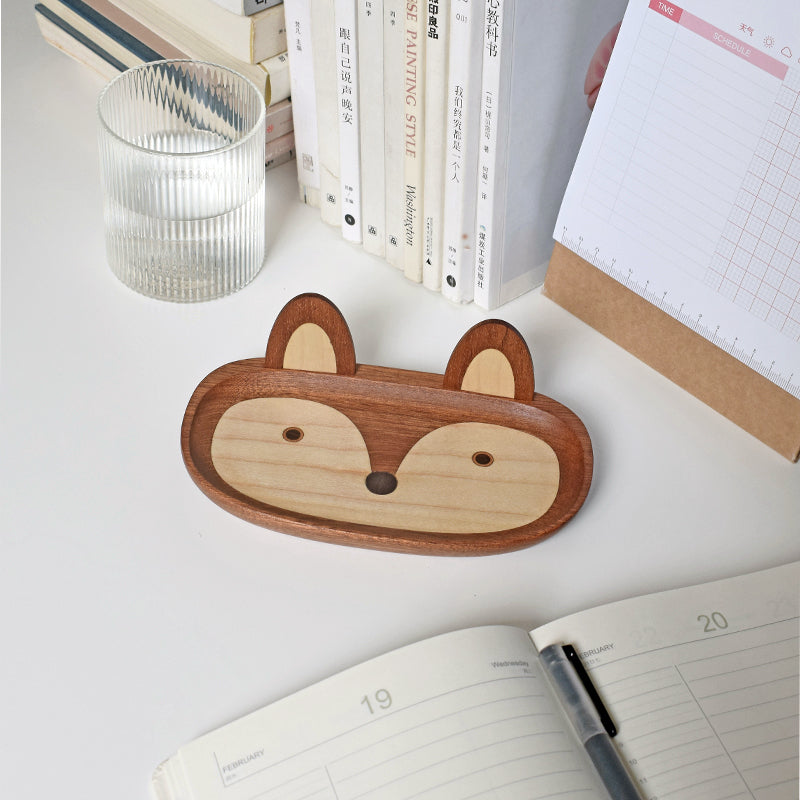 Fox Wooden Glasses Tray - Cute Desk Organizer & Catch-All