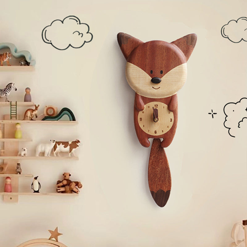 Fox Wall Clock – Handmade Solid Wood Inlay, Room Wall Art