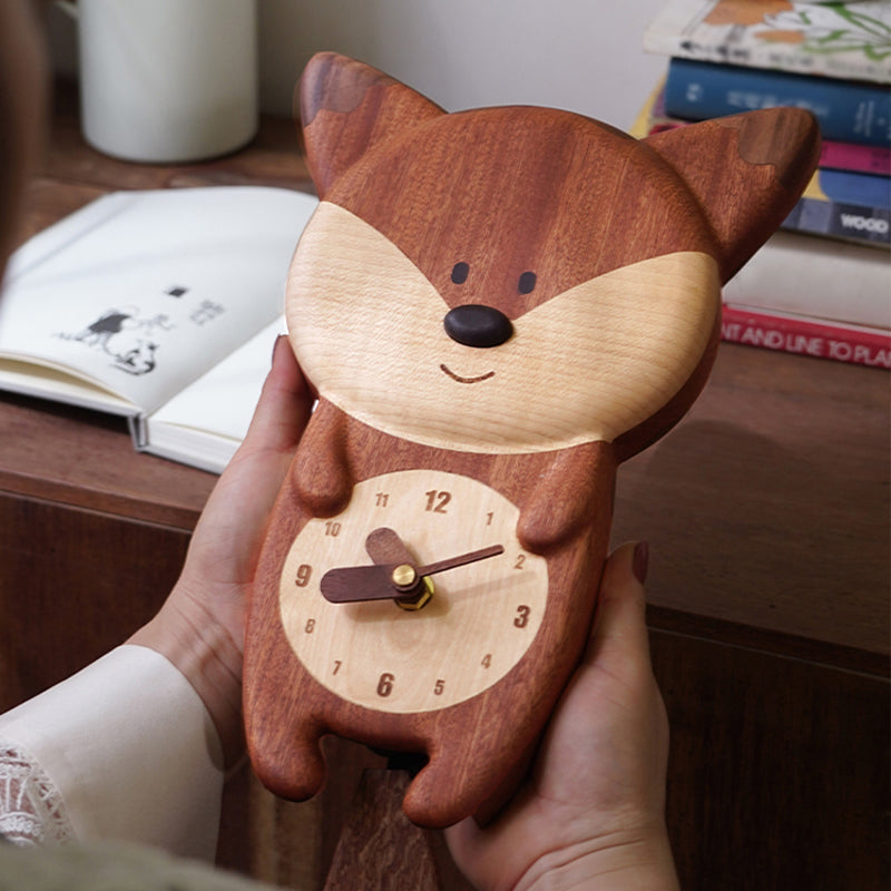 Fox Wall Clock – Handmade Solid Wood Inlay, Room Wall Art