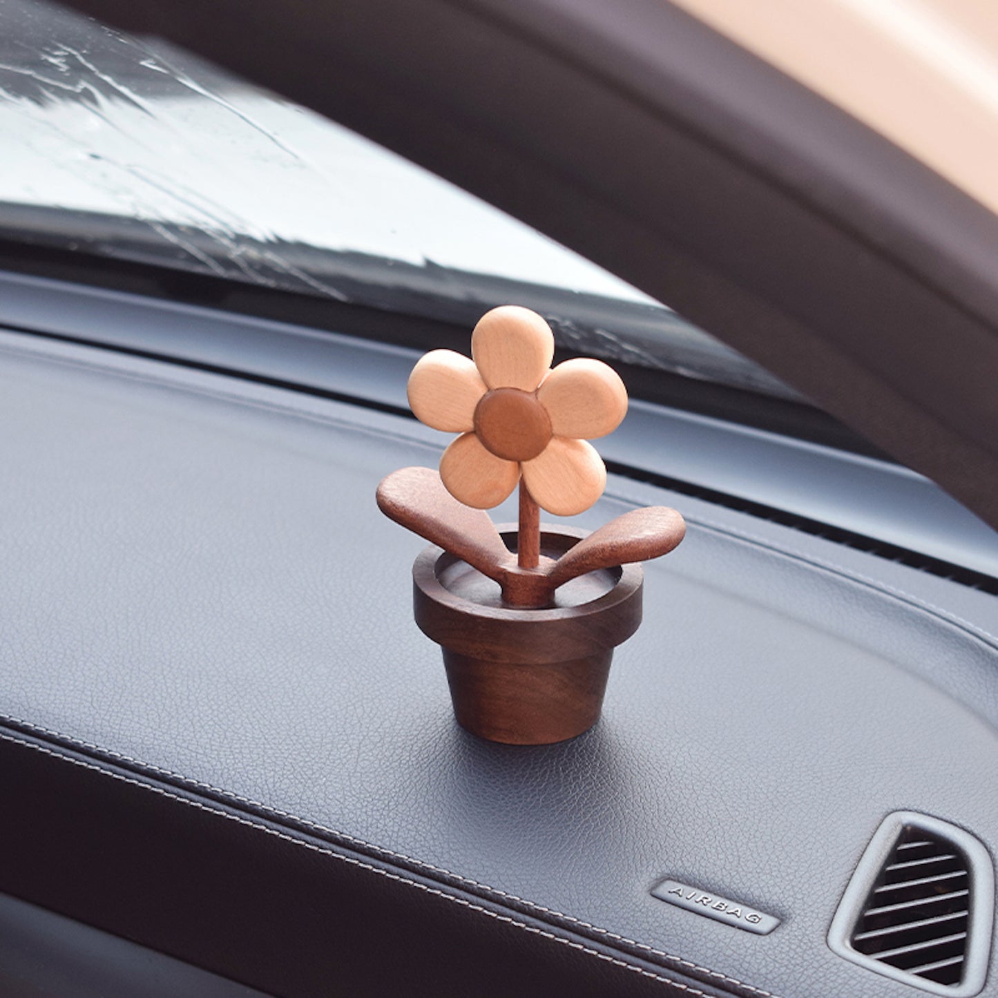Wooden Flowerpot Diffuser Desk Spinner – Natural Wood Toy, Aroma Oil Diffuser