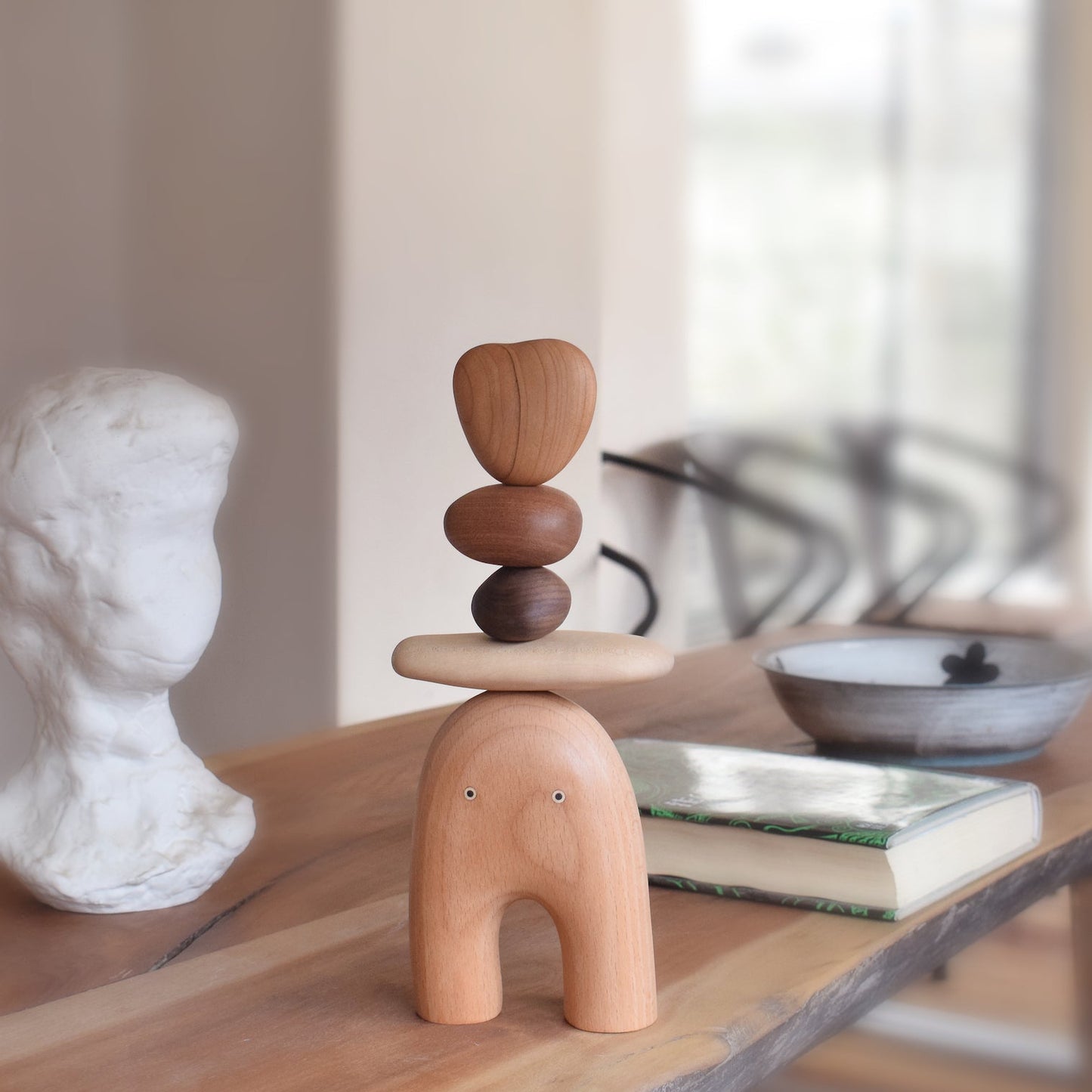 Zen Balance Elf - Wooden Tabletop Sculpture & Desk Toy, Handmade Magnetic Zen Decor, Mindful Relaxation Gift