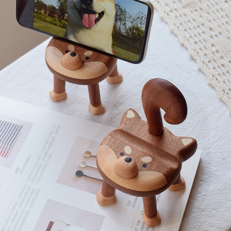 Shiba Inu Wooden Phone Stand - Adorable Desk Organizer for Smartphone & Tablet