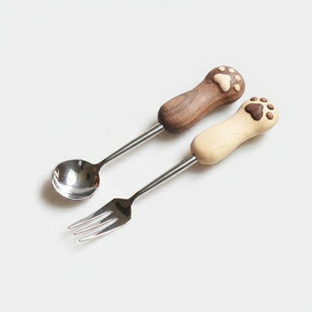 Hand-Carved Catpaw Spoon & Fork Set – Cute & Functional Gift