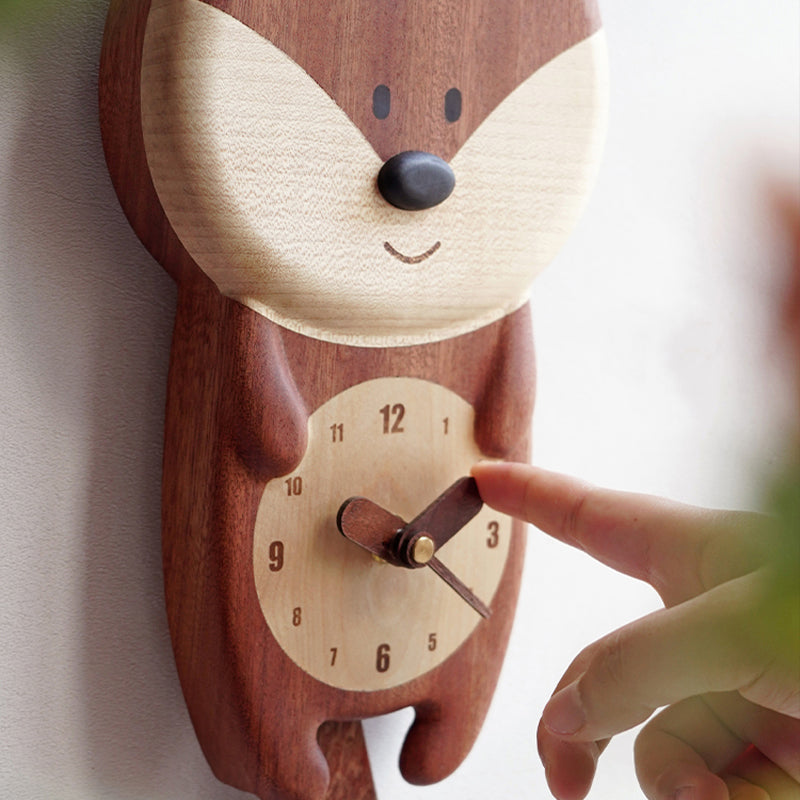 Fox Wall Clock – Handmade Solid Wood Inlay, Room Wall Art