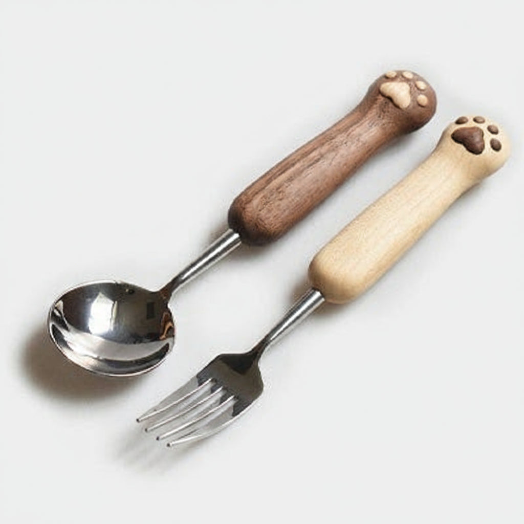 Hand-Carved Catpaw Spoon & Fork Set – Cute & Functional Gift