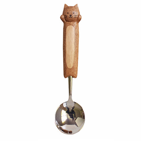 Cute Kitten Hand-Carved Spoon and Fork/HandCarved/Gifts