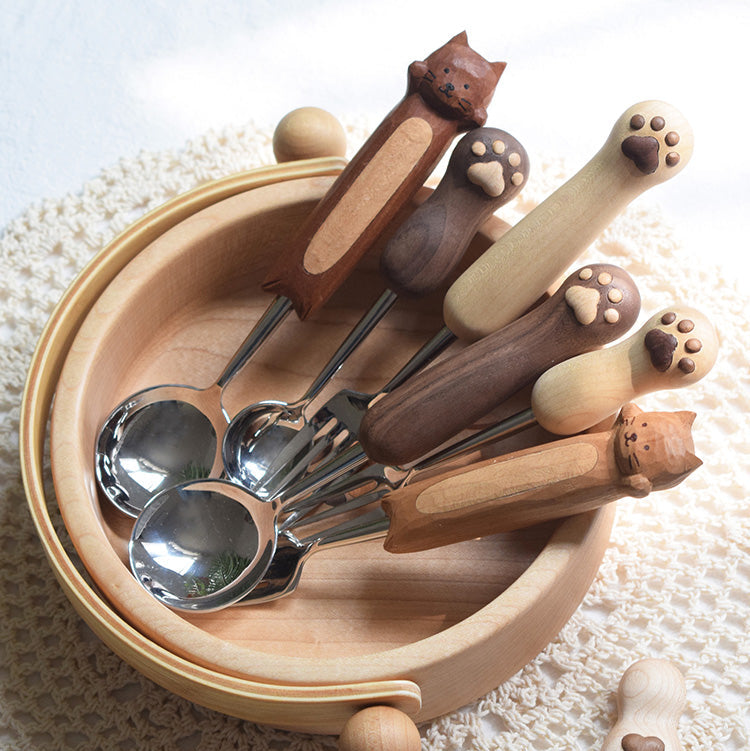 Hand-Carved Catpaw Spoon & Fork Set – Cute & Functional Gift