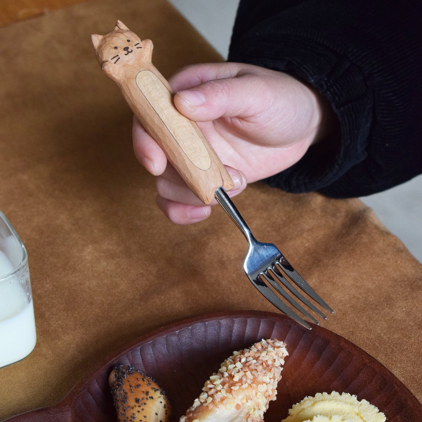 Cute Kitten Hand-Carved Spoon and Fork/HandCarved/Gifts