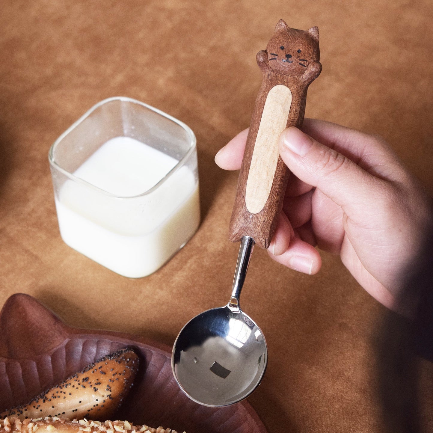 Cute Kitten Hand-Carved Spoon and Fork/HandCarved/Gifts