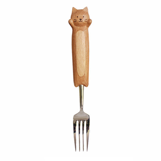 Cute Kitten Hand-Carved Spoon and Fork/HandCarved/Gifts