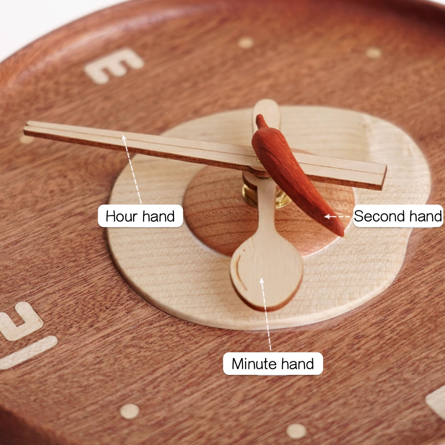 Sunny Side Up Wooden Wall Clock – Frying Pan Design with Spoon, Chopstick & Chili Hands, Handmade Gift