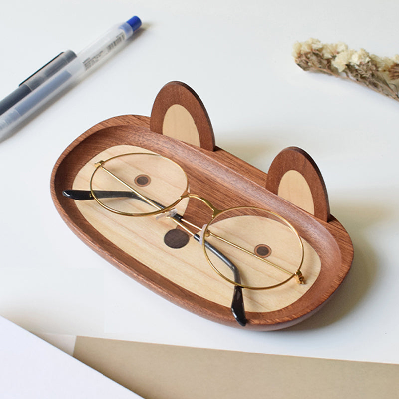 Fox Wooden Glasses Tray - Cute Desk Organizer & Catch-All