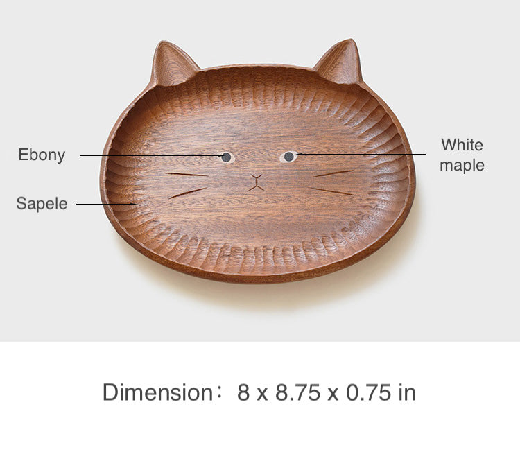 Hand-Carved Small-Eyes Cat Wooden Plate – Home Decor
