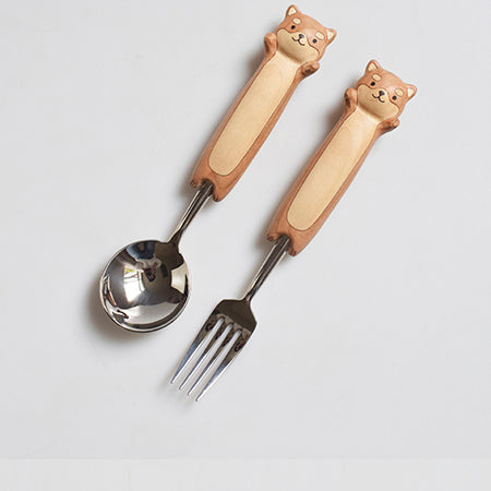 Adorable Hand-Carved Shiba Inu  Spoon and Fork | Kitchen Décor & Gifts