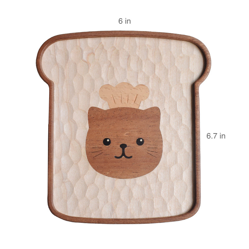 Toast Cat Hand-Carved Wooden Plate and Coaster