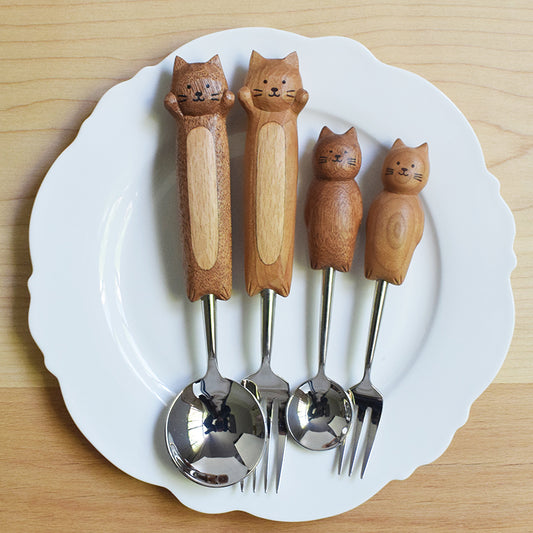 Cute Kitten Hand-Carved Spoon and Fork/HandCarved/Gifts