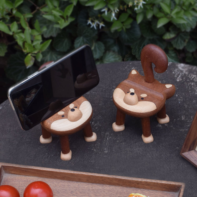 Shiba Inu Wooden Phone Stand - Adorable Desk Organizer for Smartphone & Tablet