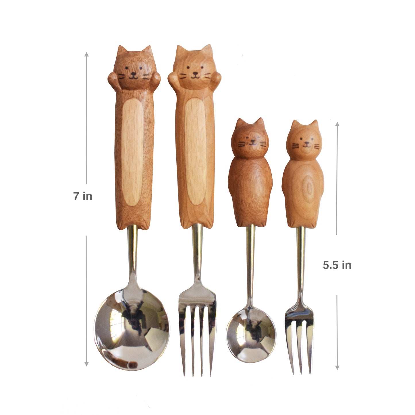 Cute Kitten Hand-Carved Spoon and Fork/HandCarved/Gifts