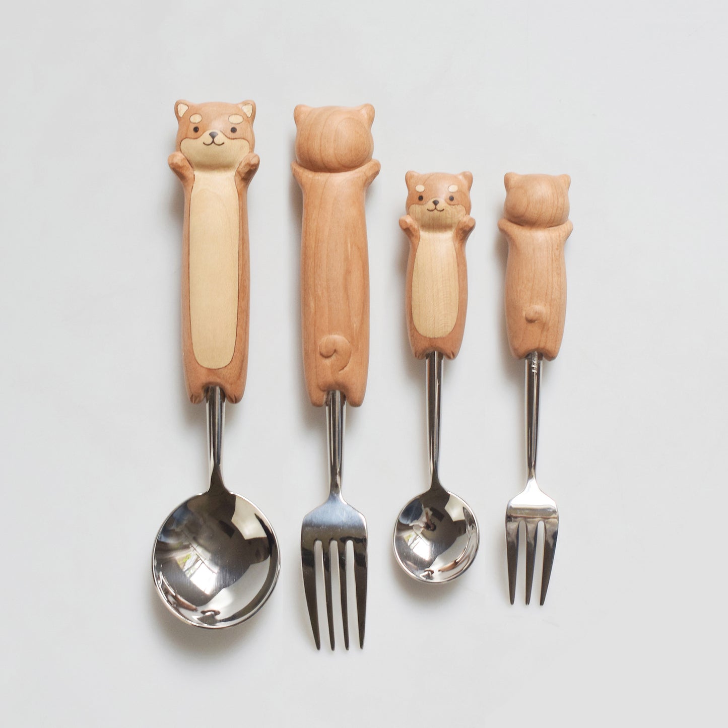 Adorable Hand-Carved Shiba Inu  Spoon and Fork | Kitchen Décor & Gifts