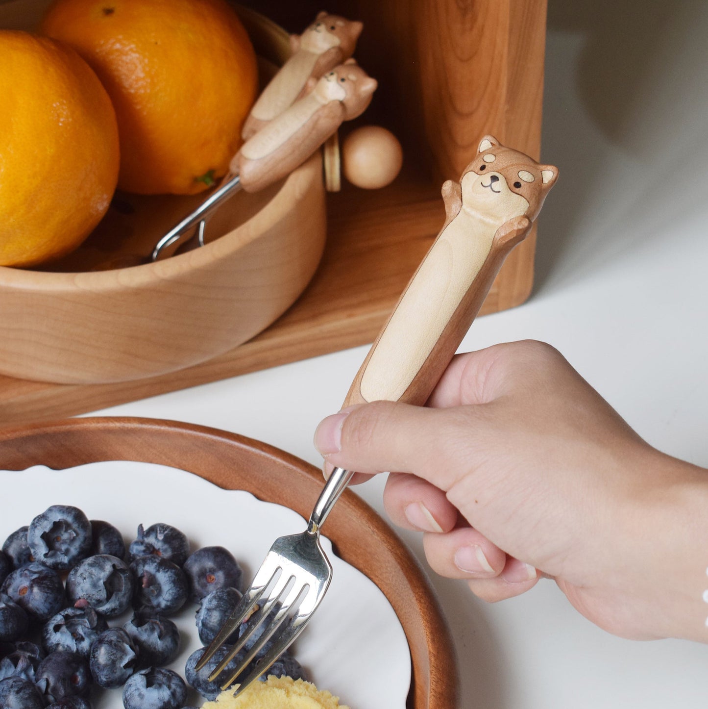 Adorable Hand-Carved Shiba Inu  Spoon and Fork | Kitchen Décor & Gifts