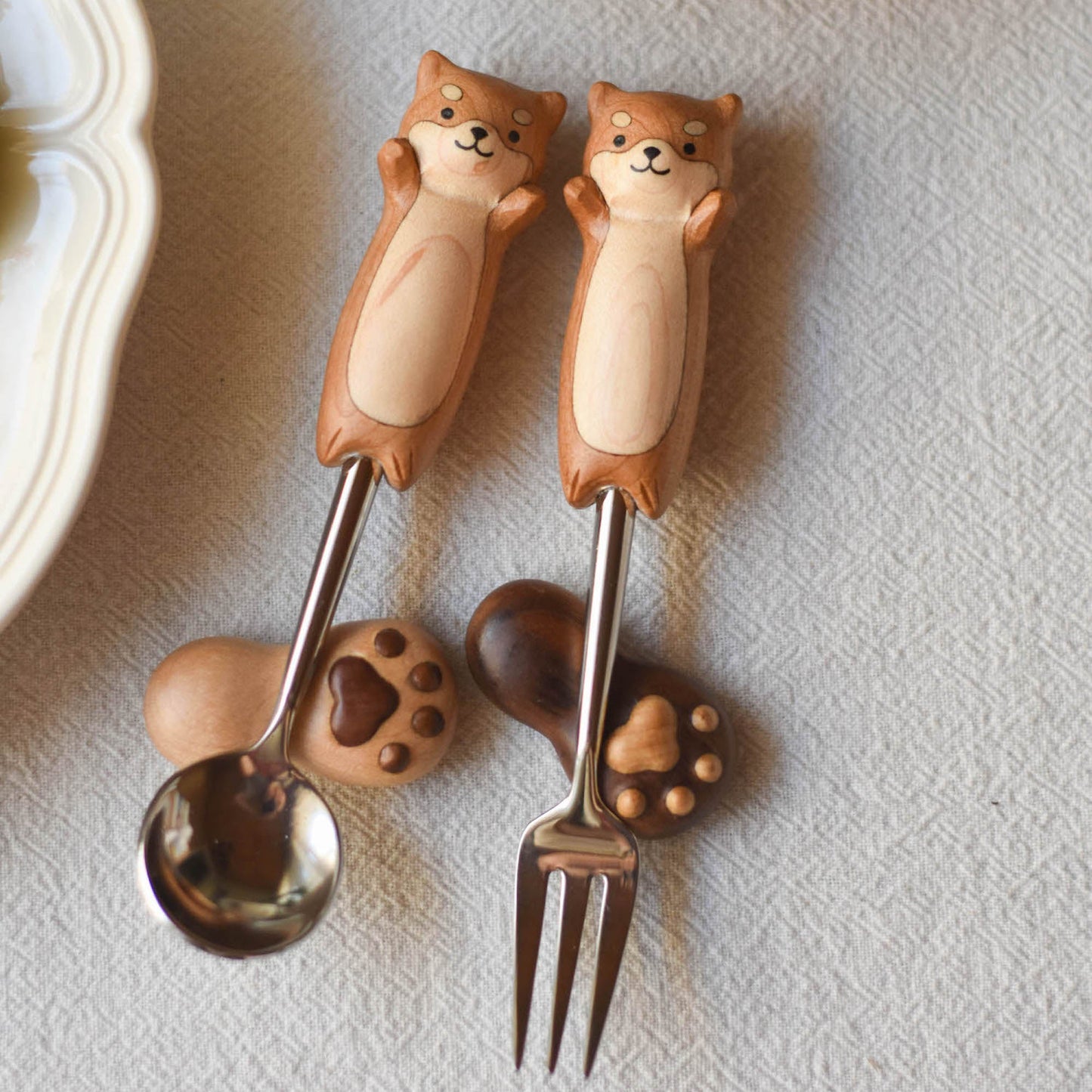 Adorable Hand-Carved Shiba Inu  Spoon and Fork | Kitchen Décor & Gifts